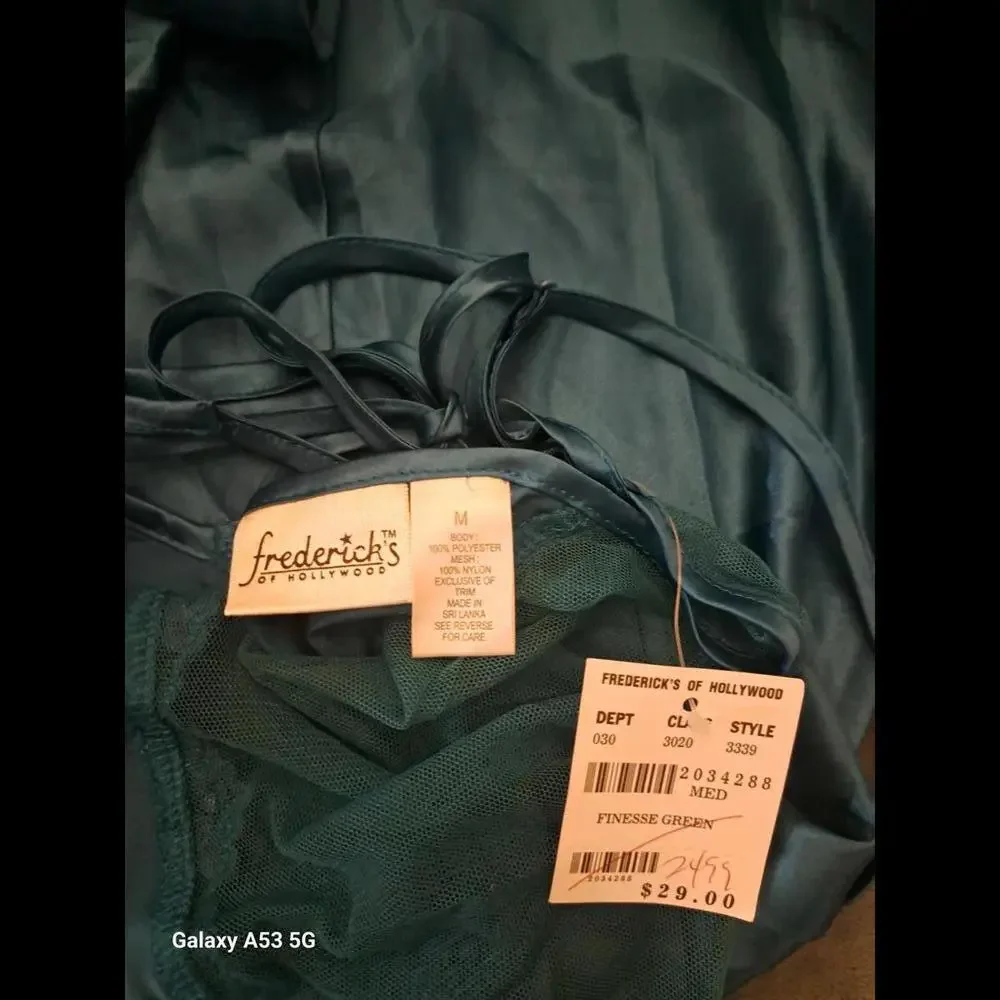 Frederick's of Hollywood Finesse Green Satin Chemise - Medium - Picture 3 of 3